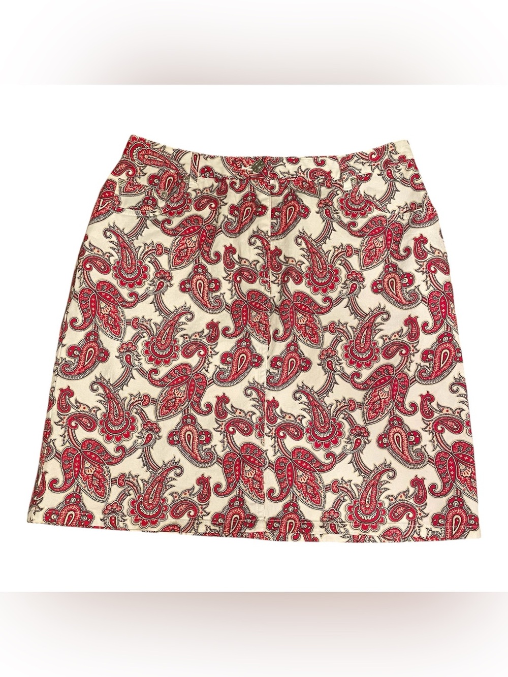 STATEMENTS Front Zip Skirt Women 10 Red Paisley Knee Length Boho Cottagecore